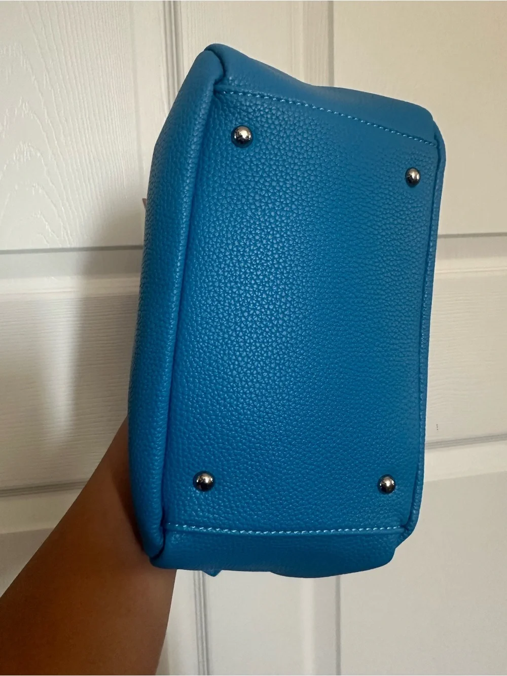 Blue Pebbled Leather Top-Handle Bag